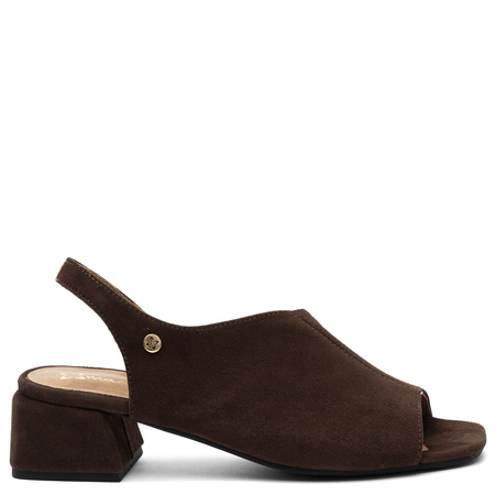 Maciejka Leather Suede Block Heel Sandals Brown 06975-02/00-1