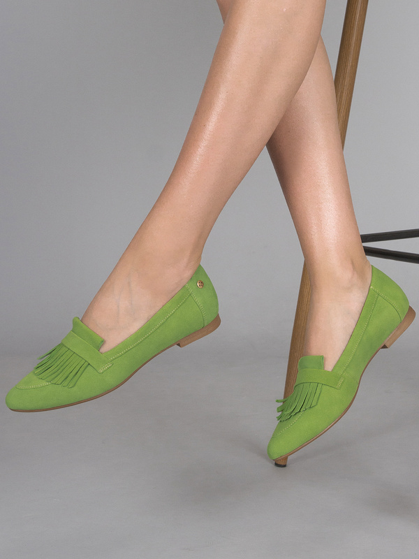 Maciejka Półbuty z frędzlami skóra welur zielony 06440-09/00-1