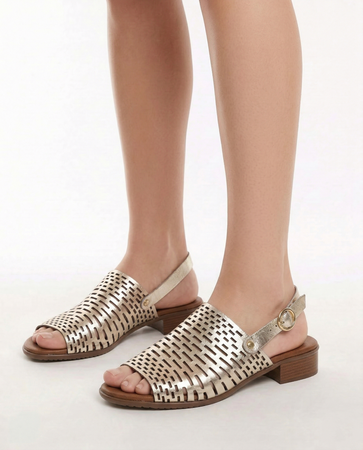 Maciejka Leather Openwork Elegant Gold Sandals E7392-25/00-1