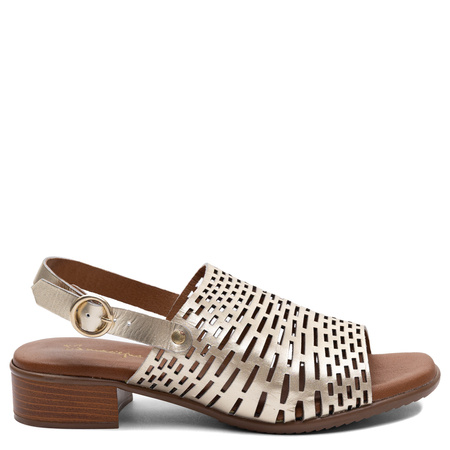 Maciejka Leather Openwork Elegant Gold Sandals E7392-25/00-1