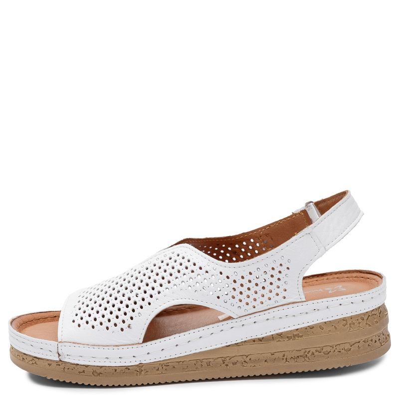Maciejka Leather Openwork Women's Wedge Sandals White L4494-11/00-1