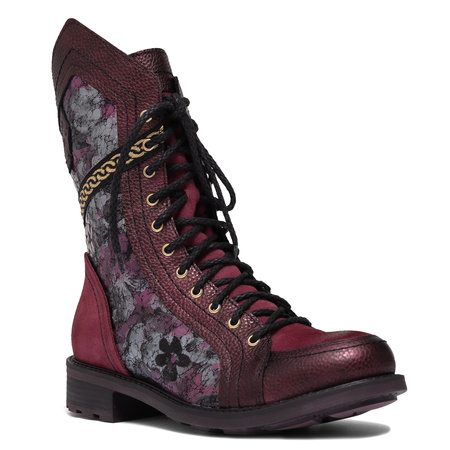 Maciejka Leather Lace-Up Boots Side Zipper Burgundy 07097-23/00-8