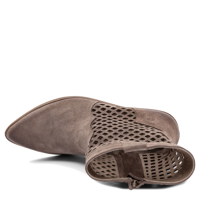 Maciejka Leather Openwork Suede Ankle Boots Almond Brown 1734-ALMOND-WEL