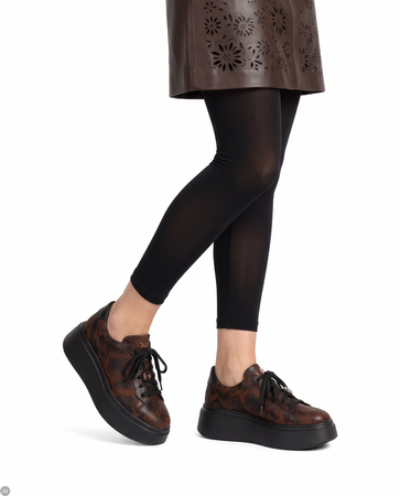 Maciejka Leather Platform Floral Pattern Cognac Brown Sneakers 06191-29/00-8