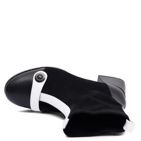 Maciejka Leather Block Heel Boots With Insulation Black And White K7819-01/00-7