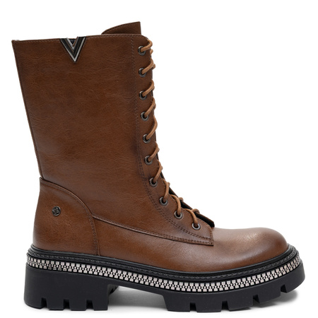 Maciejka Leather Lace-Up Ankle Boots On Platform Brown K7733-29/00-7