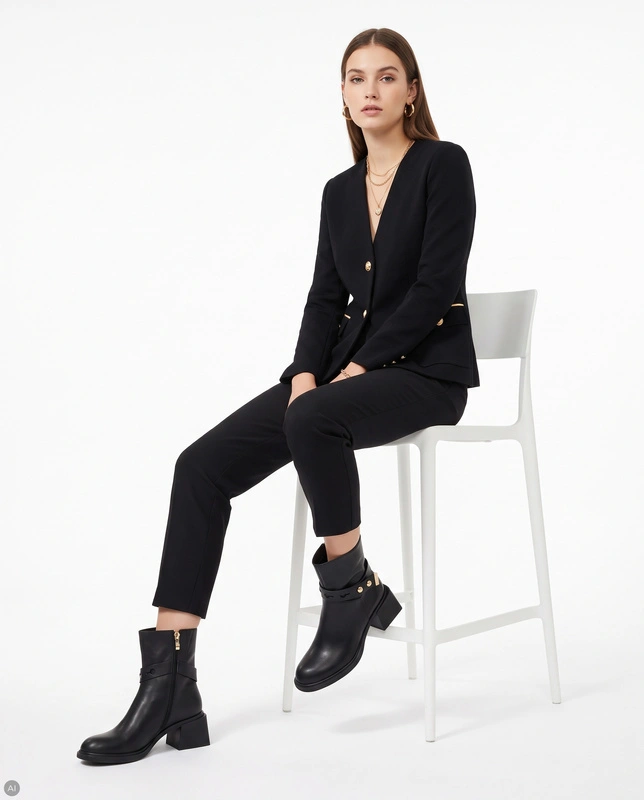 Maciejka Leather Ankle Boots Block Heel Zip Black K7183-01/00-8