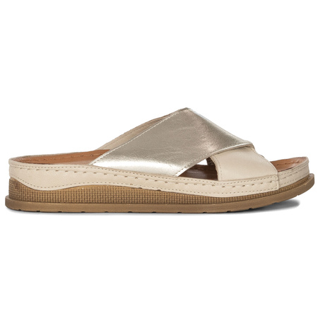 Maciejka Beige + Gold Women's Leather Slides