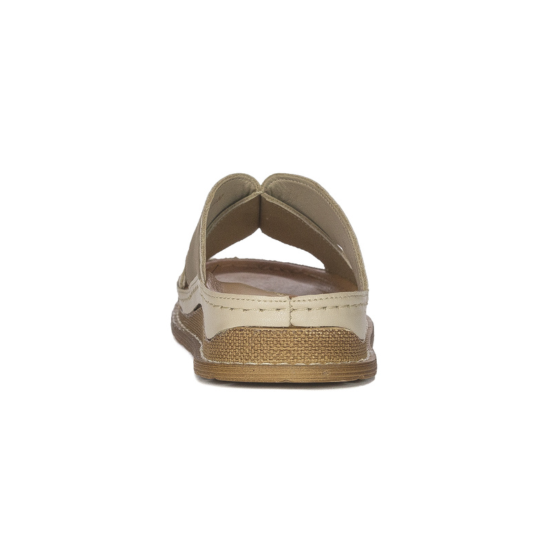 Maciejka Beige + Gold Women's Leather Slides