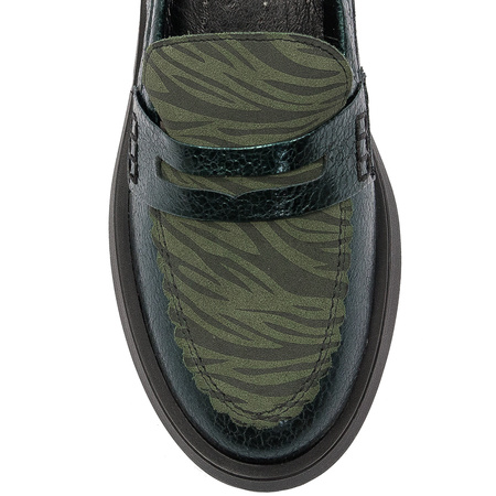 Maciejka Premium Leather Loafers Metallic Velour Print Green 06250-09/00-1