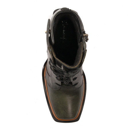 Maciejka Premium Leather Lace-Up Block Heel Ankle Boots Green 05667-09/00-8