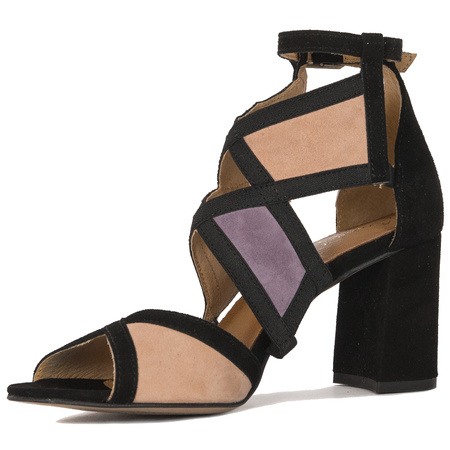 Maciejka Women's sandals in natural velor leather violet + black