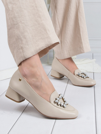 Maciejka Czółenka Skórzane Jasno Beżowe