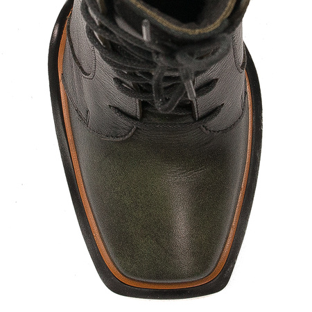 Maciejka Premium Leather Lace-Up Block Heel Ankle Boots Green 05667-09/00-8