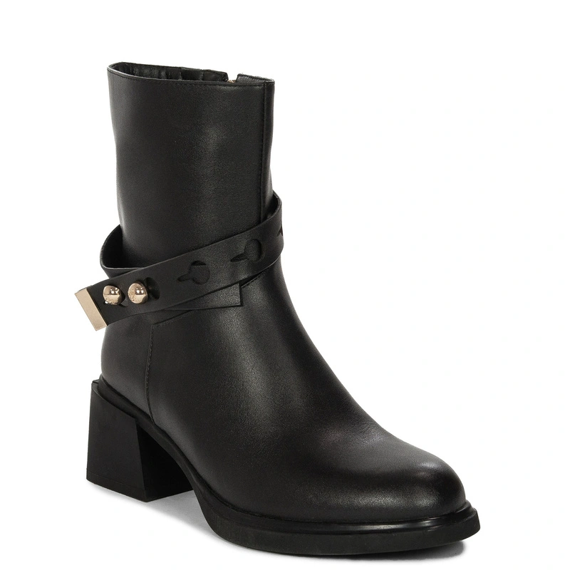 Maciejka Leather Ankle Boots Block Heel Zip Black K7183-01/00-8