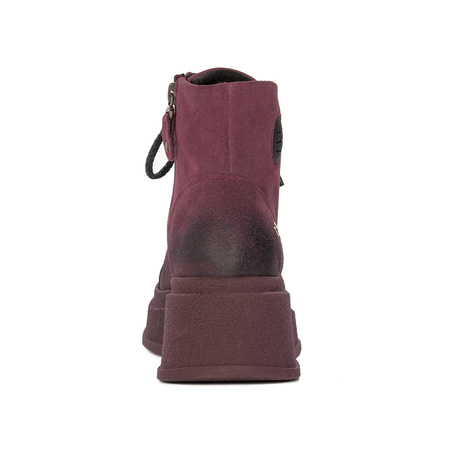 Maciejka Velour Leather Combat Boots on Platform Burgundy 06309-23/00-8