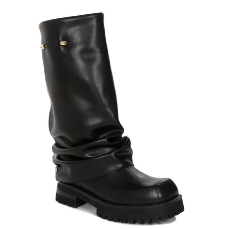 Maciejka Slouchy Leather Boots Flat Heel Black K7208-01/00-8