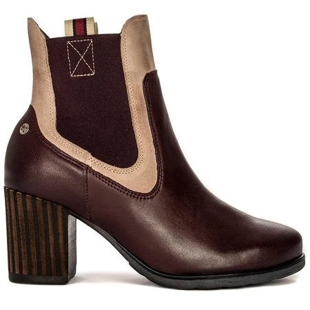 Maciejka Chelsea Ankle Boots Leather Contrast Trim Burgundy 03759-23/00-3