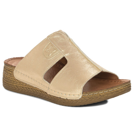 Maciejka Leather Asymmetric Wedge Mules Gold L7068-25/00-1