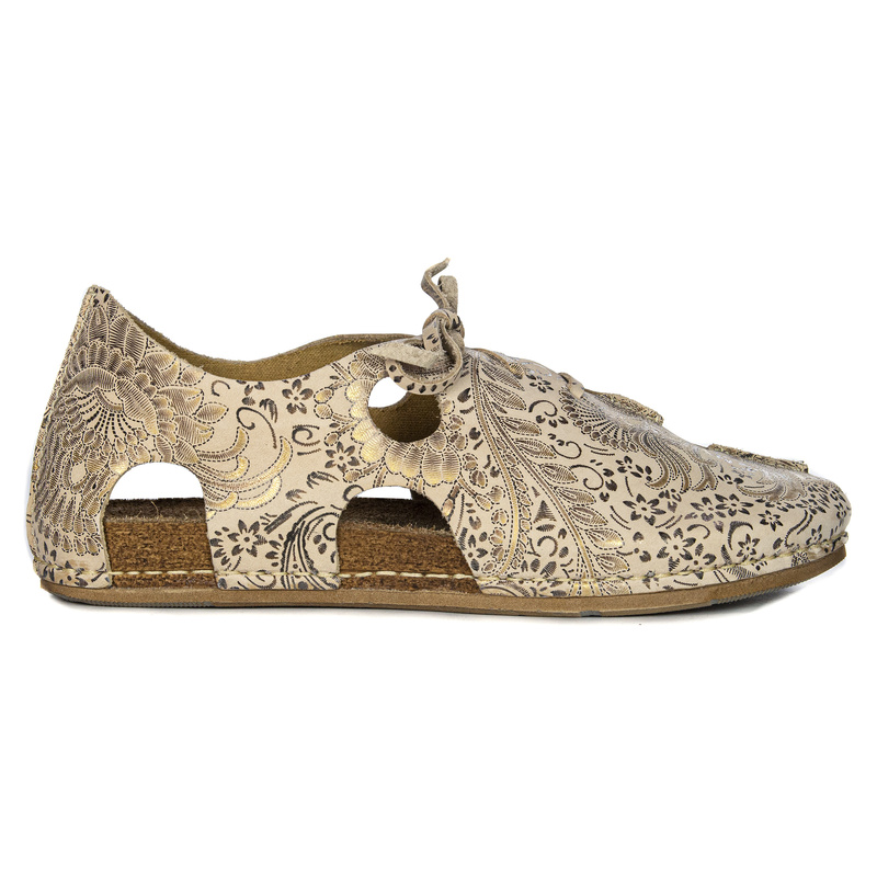 Maciejka Leather Sandals Cut-Out Closed Heel Beige + Gold 06431-02/00-6