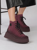 Maciejka Velour Leather Combat Boots on Platform Burgundy 06309-23/00-8