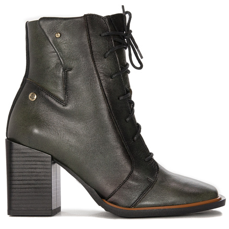 Maciejka Premium Leather Lace-Up Block Heel Ankle Boots Green 05667-09/00-8