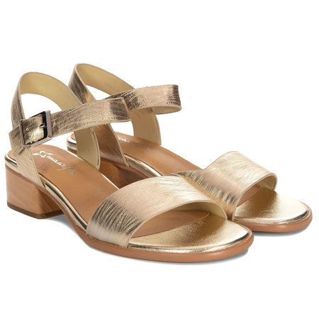 Maciejka Elegant Leather Block Heel Sandals Open Toe Gold N6802-25/00-1