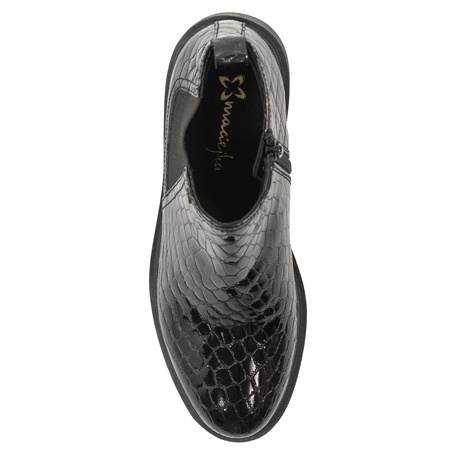 Maciejka Botki Damskie Skórzane Lakierowane Czarne