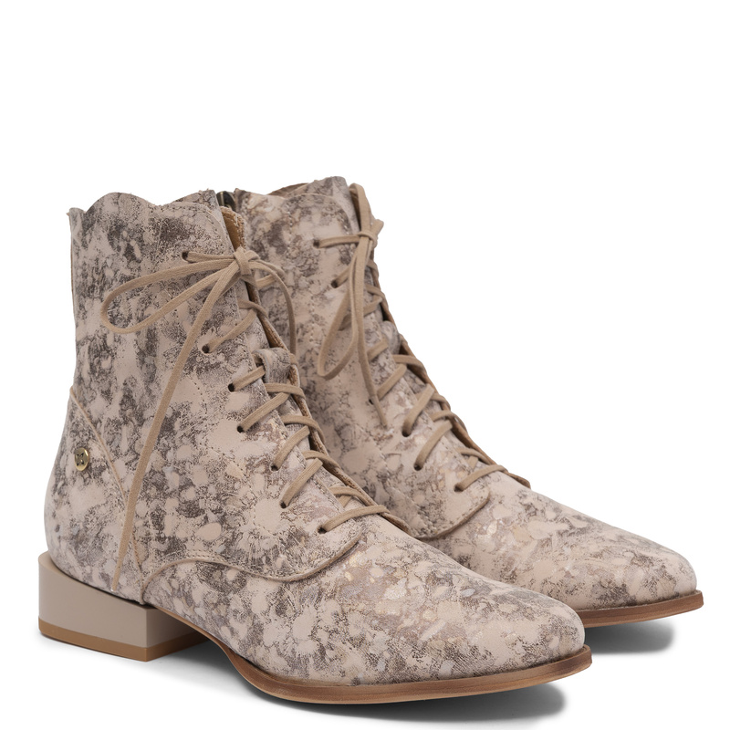 Maciejka Genuine Leather Lace-Up Boots Patterned Beige 6391W-22/00-1