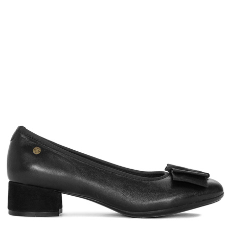 Maciejka Leather Pumps Block Heel With Bow Black P7220-01/00-7