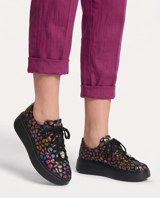Maciejka Leather Sneakers on the Platform, Panther Print, Multicolor 6191W-06/00-8