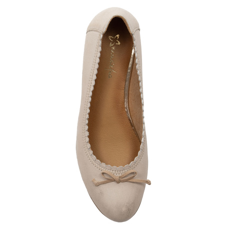 Maciejka Leather Wedge Ballerinas Scalloped Metallic Beige 03469-10-00-5