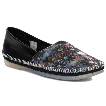 Maciejka Women's Leather Half Shoes Black Multi Floral