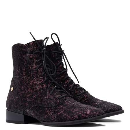 Maciejka Leather Artistic Ankle Boots Black Purple 6391W-44/00-1