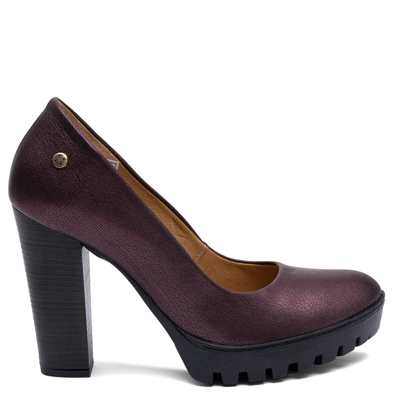 Maciejka Women's Burgundy Leather Pumps Elegant Almond Toe Shoes Block Heel 2629W-13/00-1