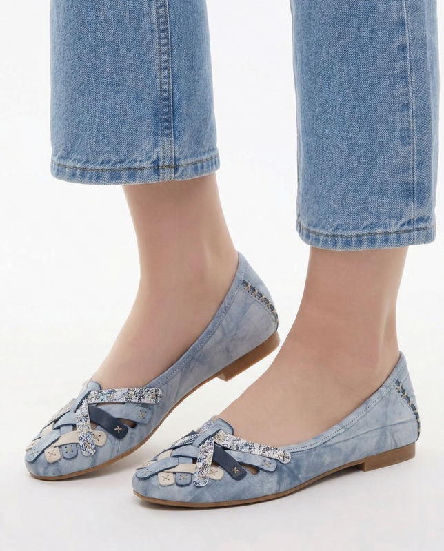 Maciejka Leather Ballet Flats Woven Toe Flat Heel Blue 01358-45-00-0