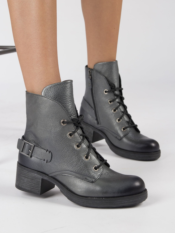 Maciejka Premium Leather Lace-Up Block Heel Boots Graphite 3750S-20/00-3