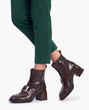 Maciejka Leather Ankle Boots Elegant Block Heel Brown K7788-02/00-7