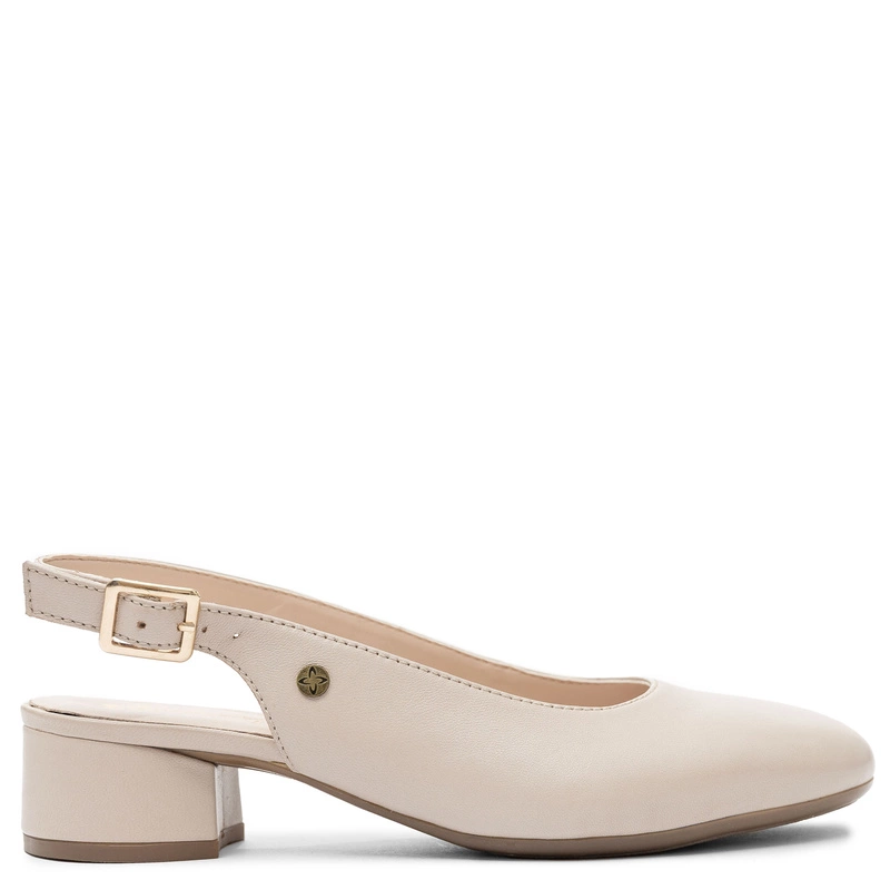 Maciejka Skórzane Czółenka Slingback Niski Słupek Beżowe P7492-37/00-1