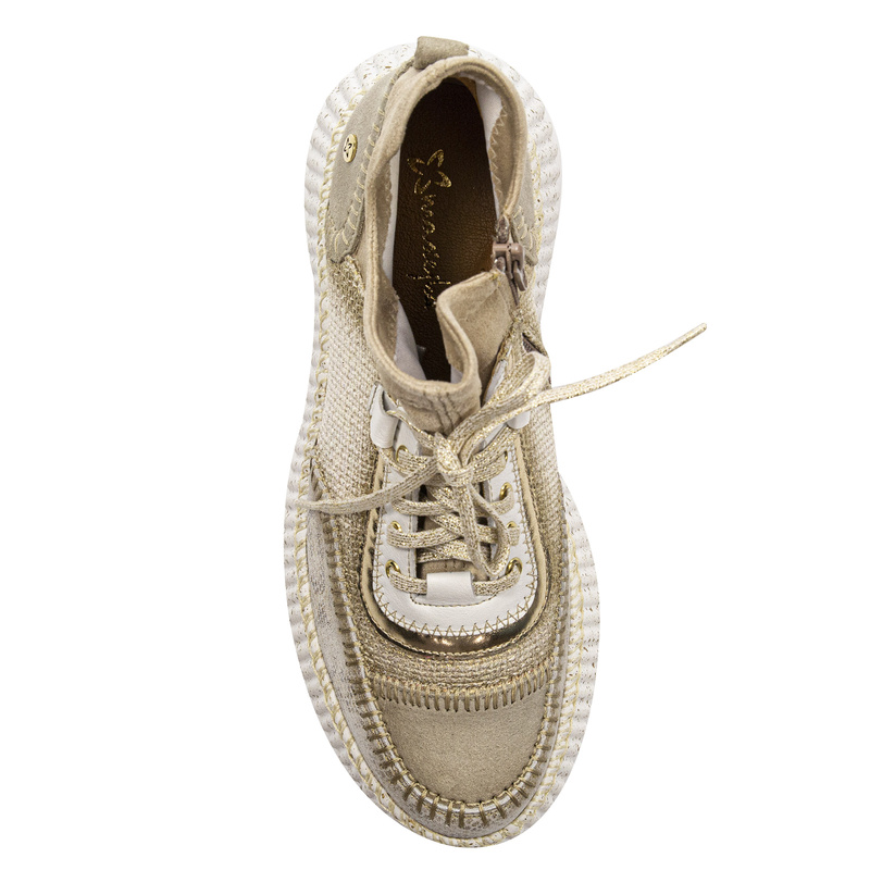 Maciejka Sneakersy Damskie Skórzane Na Koturnie Beżowo-Złote 06405-04/00-7
