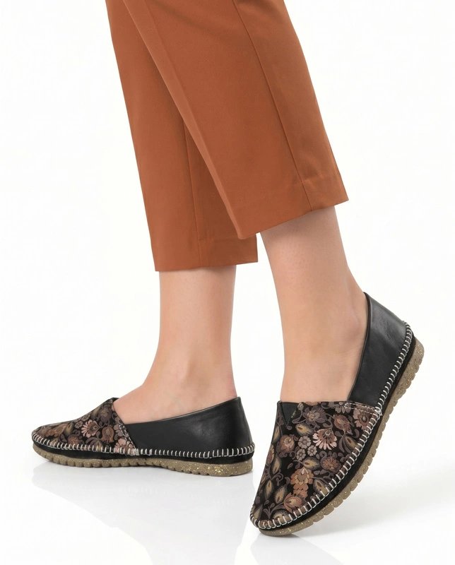Maciejka Official Women's Leather Slip-On Shoes Floral Black T1929-71/00-0