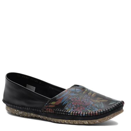 Maciejka Leather Women's Low Boho Shoes Floral Black 1930W-42/00-0