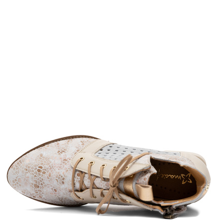 Maciejka Botki Skórzane Ażurowe Perforowane Beżowe 05541-22/00-5