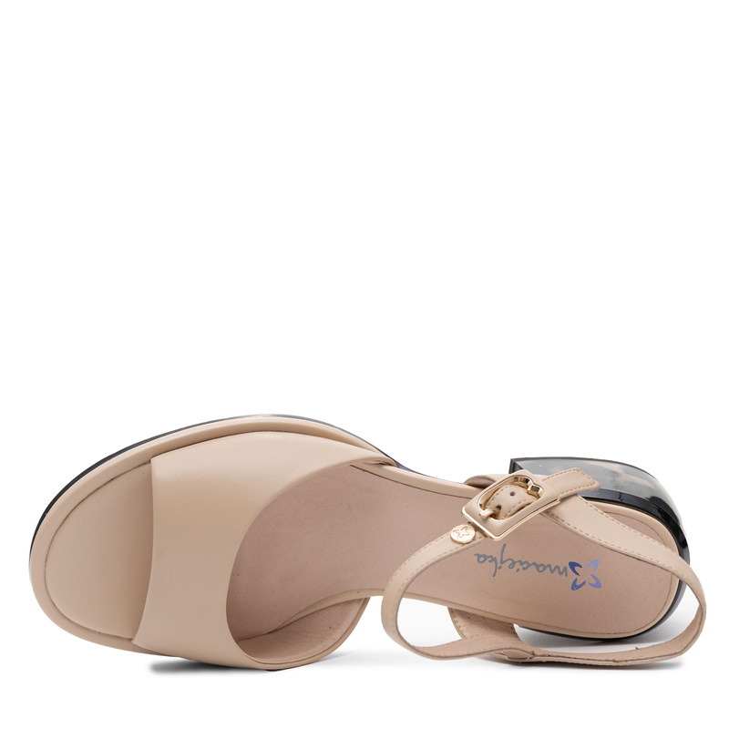 Maciejka Leather Sandals Block Heel Adjustable Strap Beige K7523-04/00-1