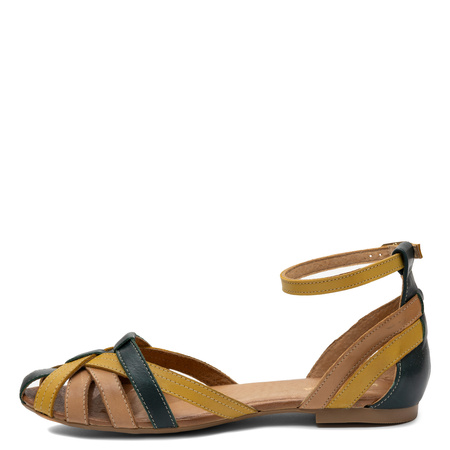 Maciejka Leather Sandals Closed Toe Enclosed Heel Green-Beige-Yellow 01924-09/00-8