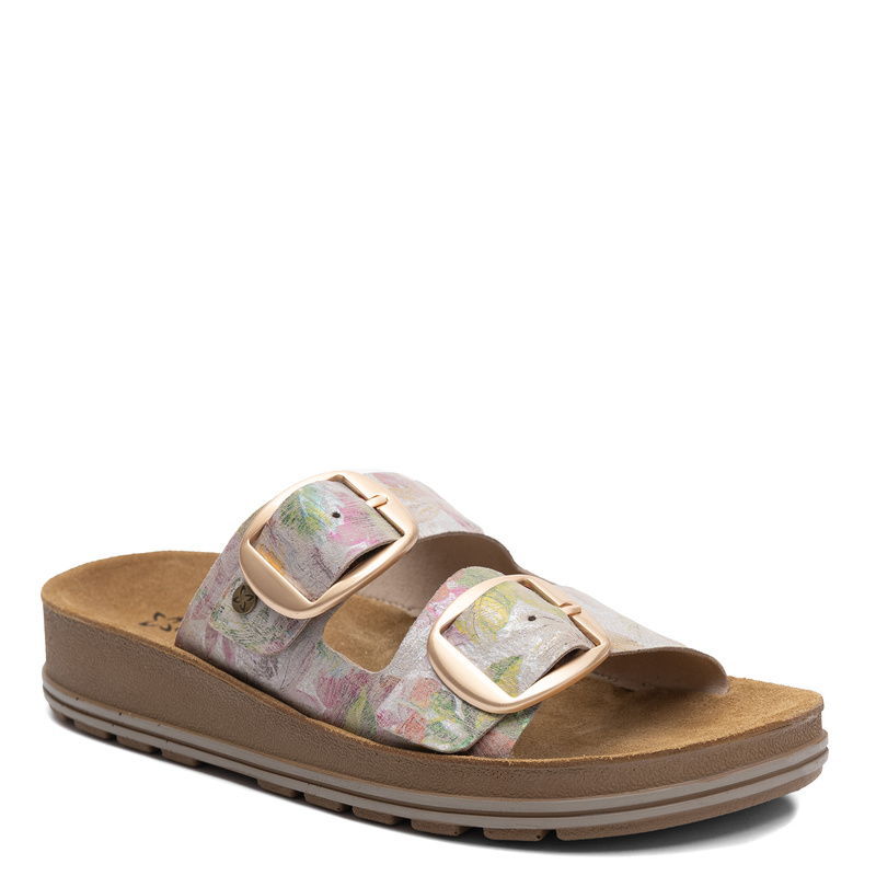 Maciejka Leather Slides Floral Print Elevated Platform Multicolor P7537-39/00-5