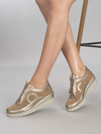 Maciejka Gold Leather Flat Shoes P6508-25/00-1