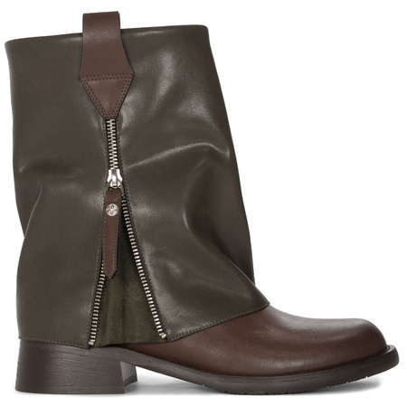 Maciejka Leather Ankle Boots Foldover Shaft Low Heel Green-Brown K7213-09/00-8