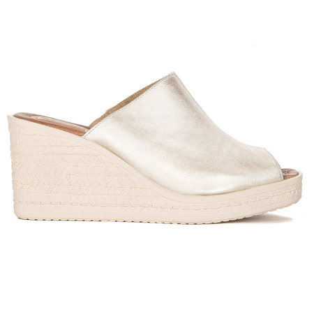 Maciejka Beige Women's Leather Slides On Heel