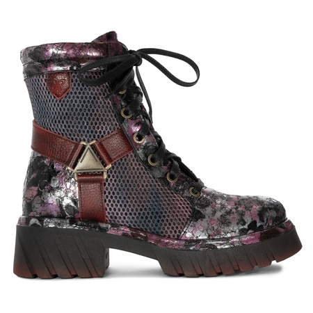 Maciejka Ankle Boots Mesh Panels Chunky Platform Burgundy-Silver-Black 07072-23/00-8